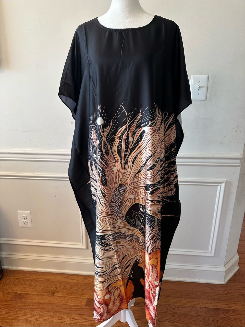 Black Floral Print Caftan Dress - Elegant Flow
